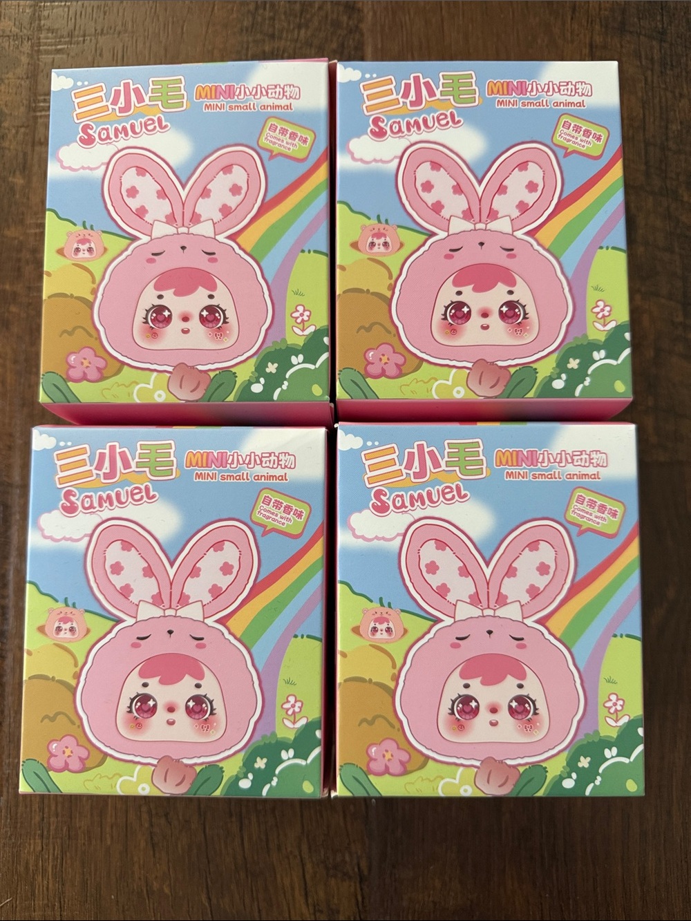 Samuel Mini Small Animal Pink Bunny Collectible (Set of 4)